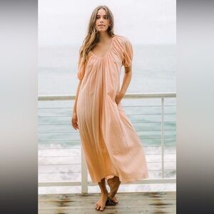 9seed Sand Hill Cove Puff Sleeve Maxi Dress Cover-Up Peach Salmon Pink Orange S